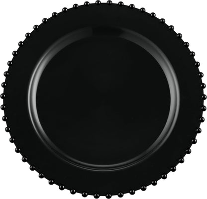 PLASTICPRO 32 Piece Combo Plastic Dinner Plates Disposable Plastic Fancy Heavy Duty Party Dishes 7 inch and 10 inch, Black Beaded