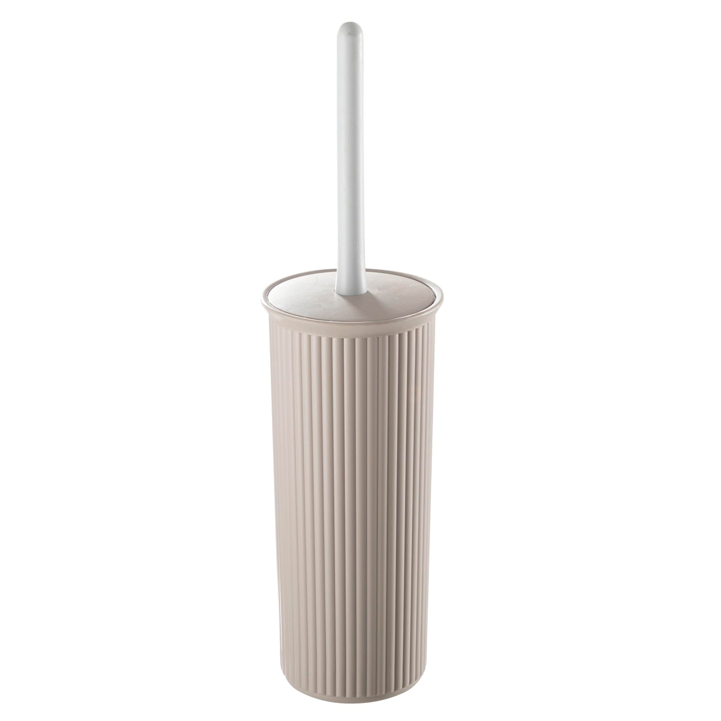 Superio Ribbed Collection - Decorative Plastic Toilet Bowl Brush and Holder Set, Taupe (1 Pack) Cleaner Scrubber for Bathroom