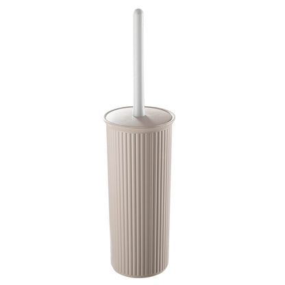 Superio Ribbed Collection - Decorative Plastic Toilet Bowl Brush and Holder Set, Taupe (1 Pack) Cleaner Scrubber for Bathroom