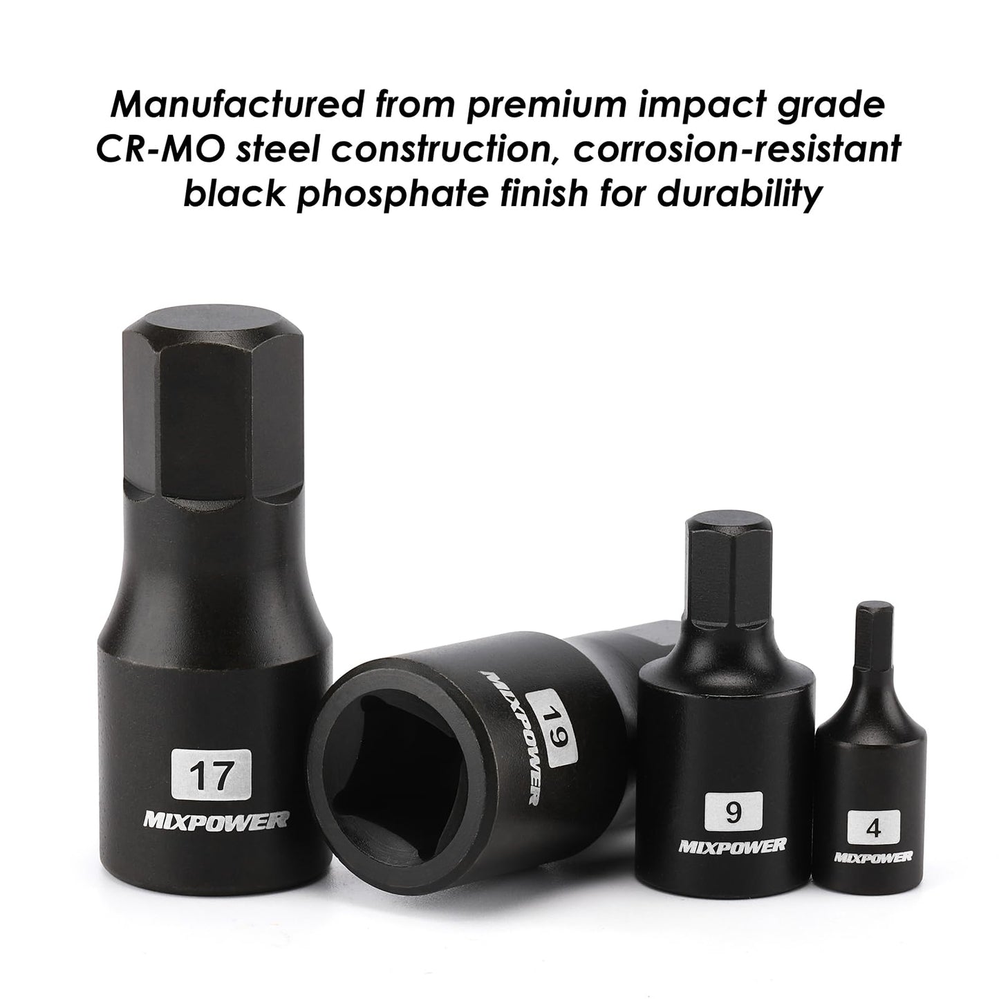 MIXPOWER 14-Piece Dr. Bit Socket Set, 2.5mm to 19mm, 1/4", 3/8" and 1/2" Drive, Cr-Mo Impact Grade, Metric, Hex Bit Socket
