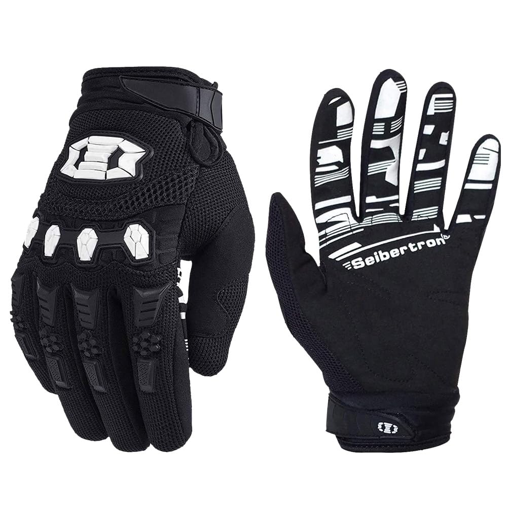 Seibertron Unisex BMX MX ATV MTB Racing Mountain Bike Bicycle Cycling Off-Road/Dirt Bike Gloves Road Racing Motorcycle Motocross Sports Gloves Touch Recognition Full Finger Glove Black L