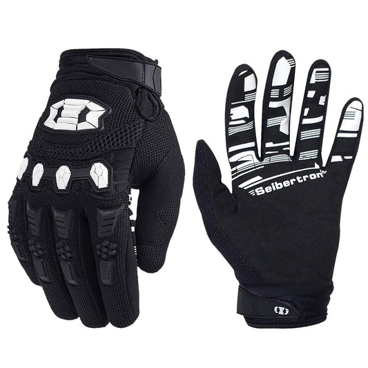 Seibertron Unisex BMX MX ATV MTB Racing Mountain Bike Bicycle Cycling Off-Road/Dirt Bike Gloves Road Racing Motorcycle Motocross Sports Gloves Touch Recognition Full Finger Glove Black L