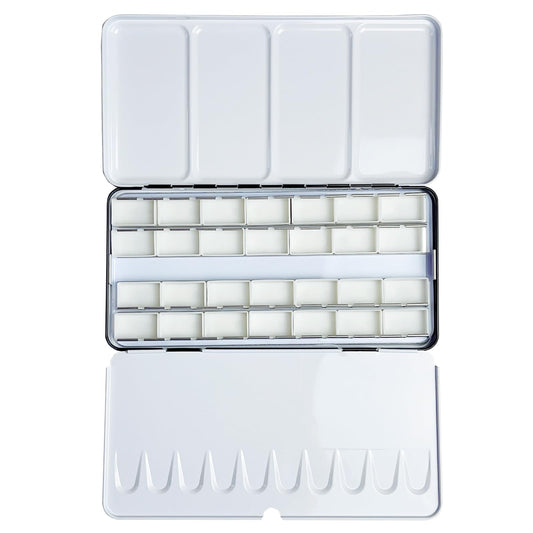 FCLUB Empty Watercolor Tins Palette Paint Case - Large Watercolor Palette Box Metal Tin with 28 Full Pans