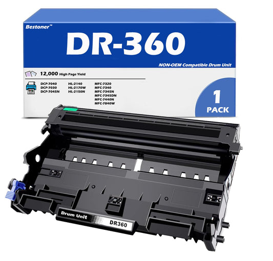 DR-360 Drum Unit Compatible Replacement for DR360 Drum UseWith DCP-7030 7040 7045N HL-2140 2170W 2150N MFC-7440N 7840W 7340 7345DN 7345N 7320 Printers (1 Drum, No Toner)