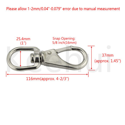 Stainless Steel 304 Swivel Eye Snap Hooks Size3#(M7) Marine Clips Flag Snap Spring Pet Buckles （Pair）