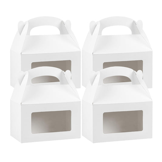 Restaurantware Gable Gift Boxes Pack of 100 Greaseproof Paper Treat Boxes 6 x 3.5 x 3.5 Inches With Window, Disposable Design White Containers for Weddings or Birthdays
