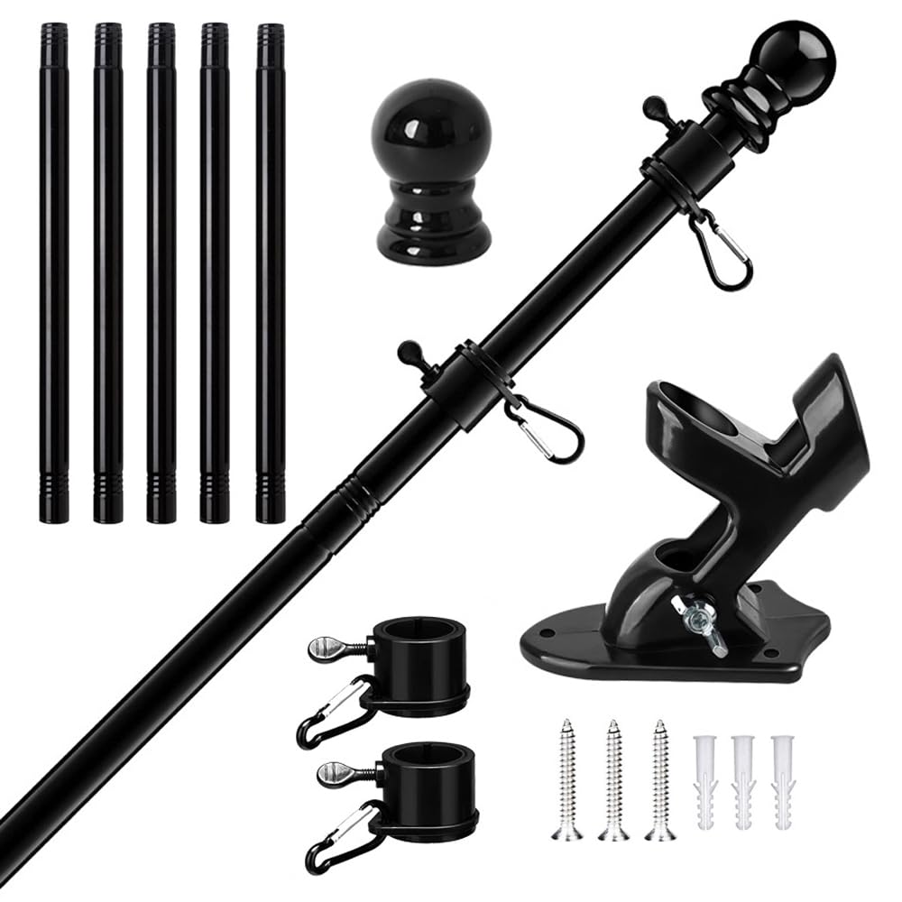 6 Ft Flag Pole Poles Outdoor Flags with Kit Mount Professional Stainless Steel Kit Outside House with Heavy Duty Metal Holder Flagpole Mounting Bracket Adjustable Length for Garden House Patio