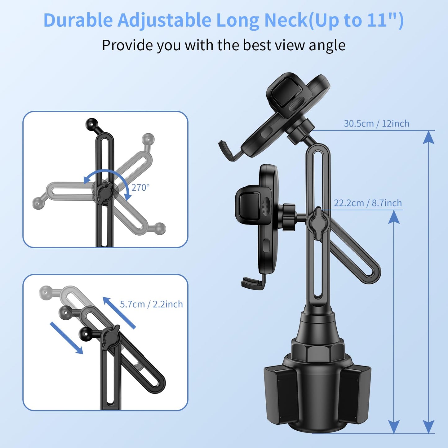 Cup Phone Mount for Car, [Upgraded Version] Universal Cup Phone Cradle Holder with Long and Adjustable Neck, Friendly Compatible with Cell Phone iPhone, Sam-Sung, Google and All Smartphones