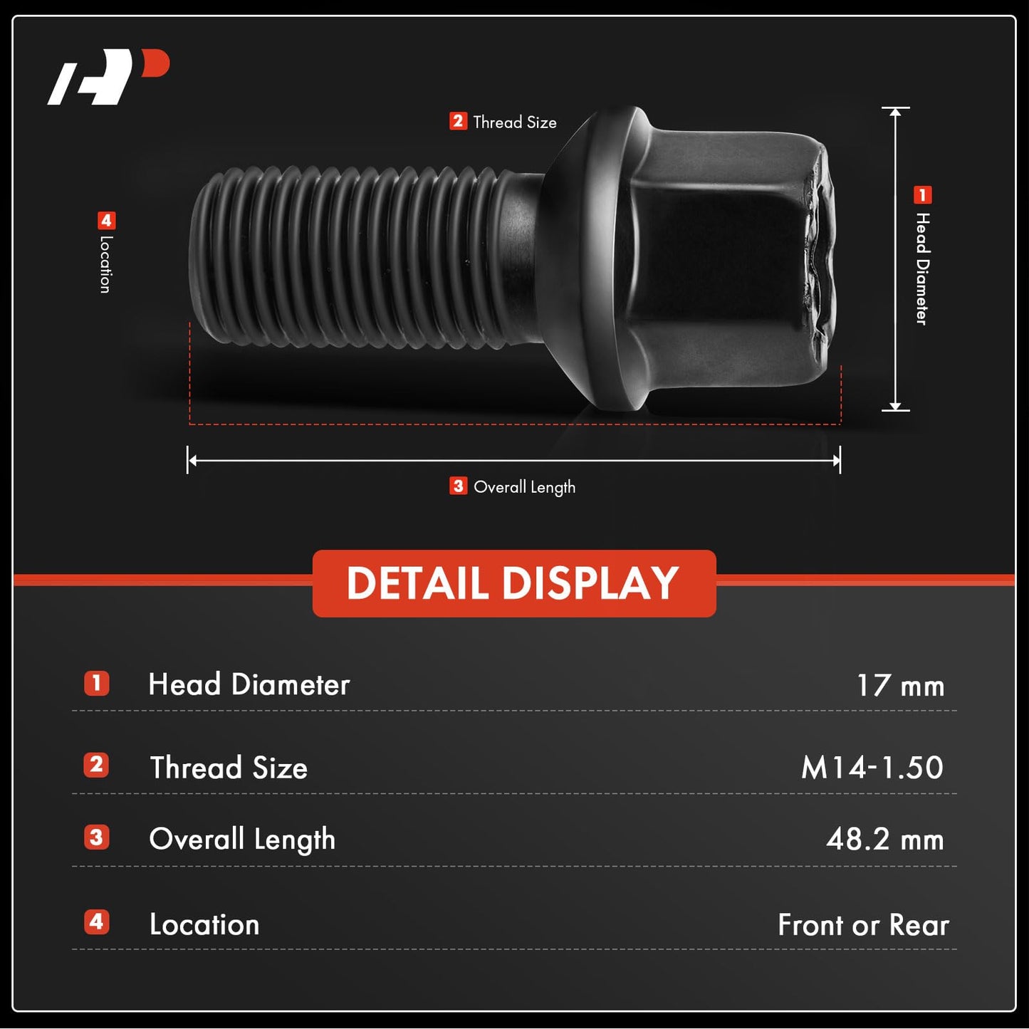 A-Premium M14-1.50 Wheel Studs Compatible with Volkswagen Jetta Passat CC Golf Tiguan Beetle Audi A3 A4 A5 A6 A7 Quattro A8 Front or Rear Side 5-PC Set