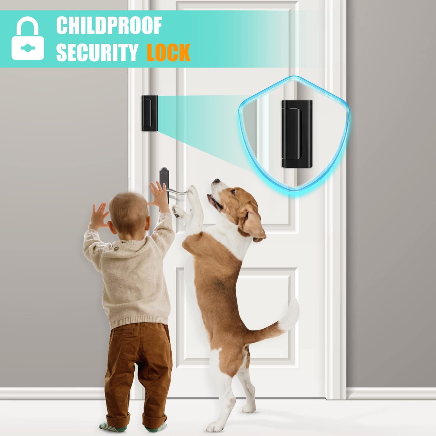 3 Pack Door Locks, Home Security Door Latch, Child Proof Door Lock Device with 3" Screws for Inward Swinging Door, Aluminum Construction(Black)