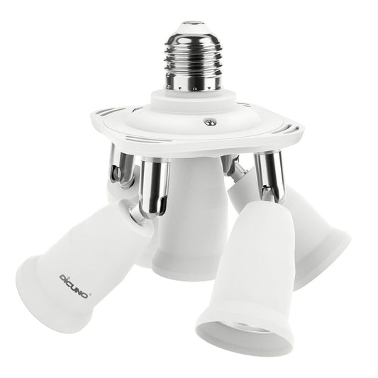 DiCUNO 5 in 1 E26/E27 Socket Adapter, 5 Way Splitter E26/E27 Standard LED Bulbs Holder, Converter Chandelier Socket with 360 Degrees Adjustable 180 Degree Bending, Max Wattage 300W