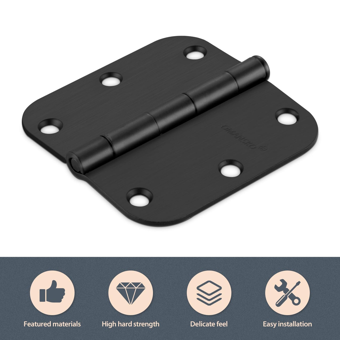 6 Pack Black Door Hinges 3 Inch Interior Door Hinges Matte Black Hinges for Doors 5/8 Radius Bedroom Indoor/Interal Door Hardware 3 Inch Black Door Hinge