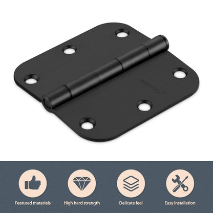 6 Pack Black Door Hinges 3 Inch Interior Door Hinges Matte Black Hinges for Doors 5/8 Radius Bedroom Indoor/Interal Door Hardware 3 Inch Black Door Hinge