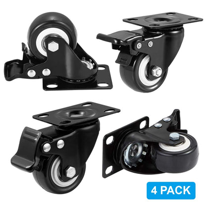BOSGEOT 2" Caster Wheels, Heavy Duty Casters with Brake Set of 4, Locking Casters with 360 Degree No Noise Polyurethane (PU) Wheels, Swivel Plate Castors Pack of 4