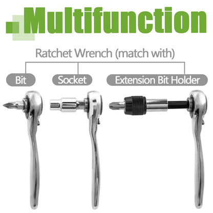 Bestgle Mini Ratchet Set 28 in-1 Right Angle Screwdriver and Bit with Metric Socket Set 1/4 Inch 72 Tooth Small Ratcheting Wrench Low Profile Offset Screwdriver Stubby Ratchet Kit for Tight Spots