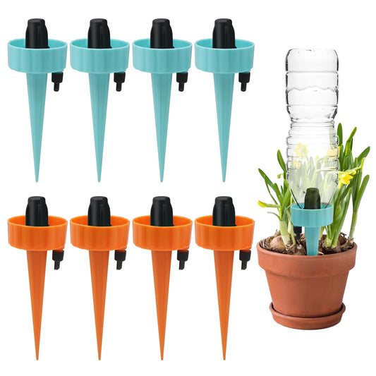 MYMULIKE 8 PCS Self Watering Spikes, Automatic Drip Irrigation for Indoor Outdoor Plants, Vacation Plant Waterer with Control Valve