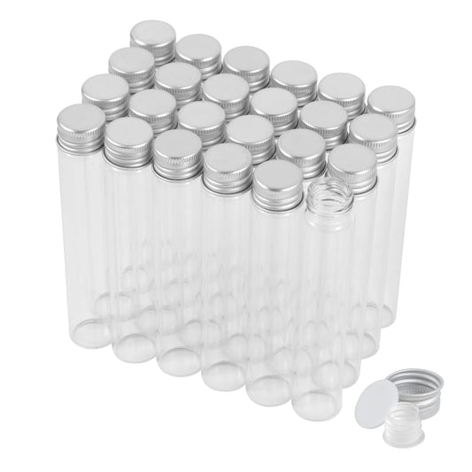 30ml Glass Clear Test Tubes with Screw Caps and Plastic Stoppers, Liquid Sample Vials, Leak-Proof Flat Test Tubes, 24PCS