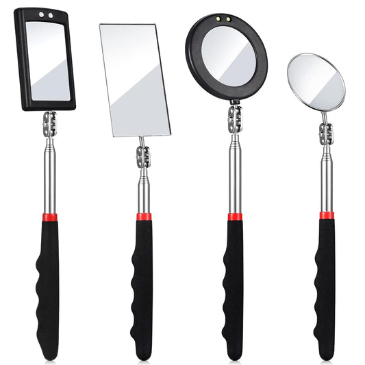 4 Pieces Telescoping Inspection Mirror, LED Lighted Flexible Inspection Mirrors, Extendable Mirror Inspection Tool for Checking and Observing Vehicle Small Parts, Classic Style