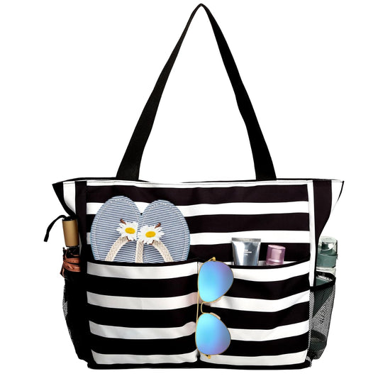 TAHAVICE Extra Large Beach Tote Bag for Women, Water-resistant Tote Bag with Zipper Multi-function Pockets Reusable Shopping Shoulder Bag,Sandproof Swim Pool Bag,travel vacation essentials