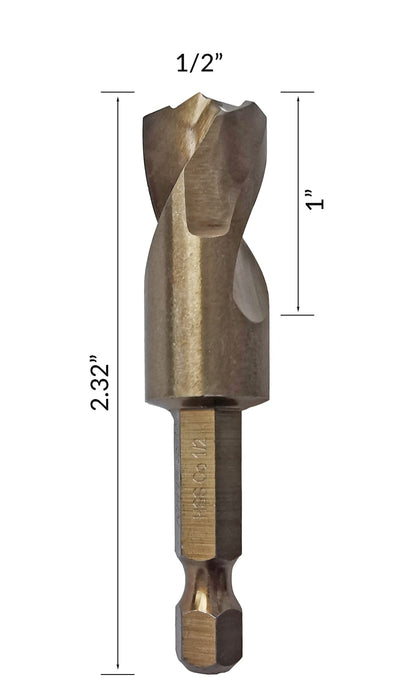 NordWolf 1/2" M35 Cobalt Stubby Drill Bit for Stainless Steel & Hard Metals, with 1/4" Hex Shank for Quick Chucks & Impact Drivers