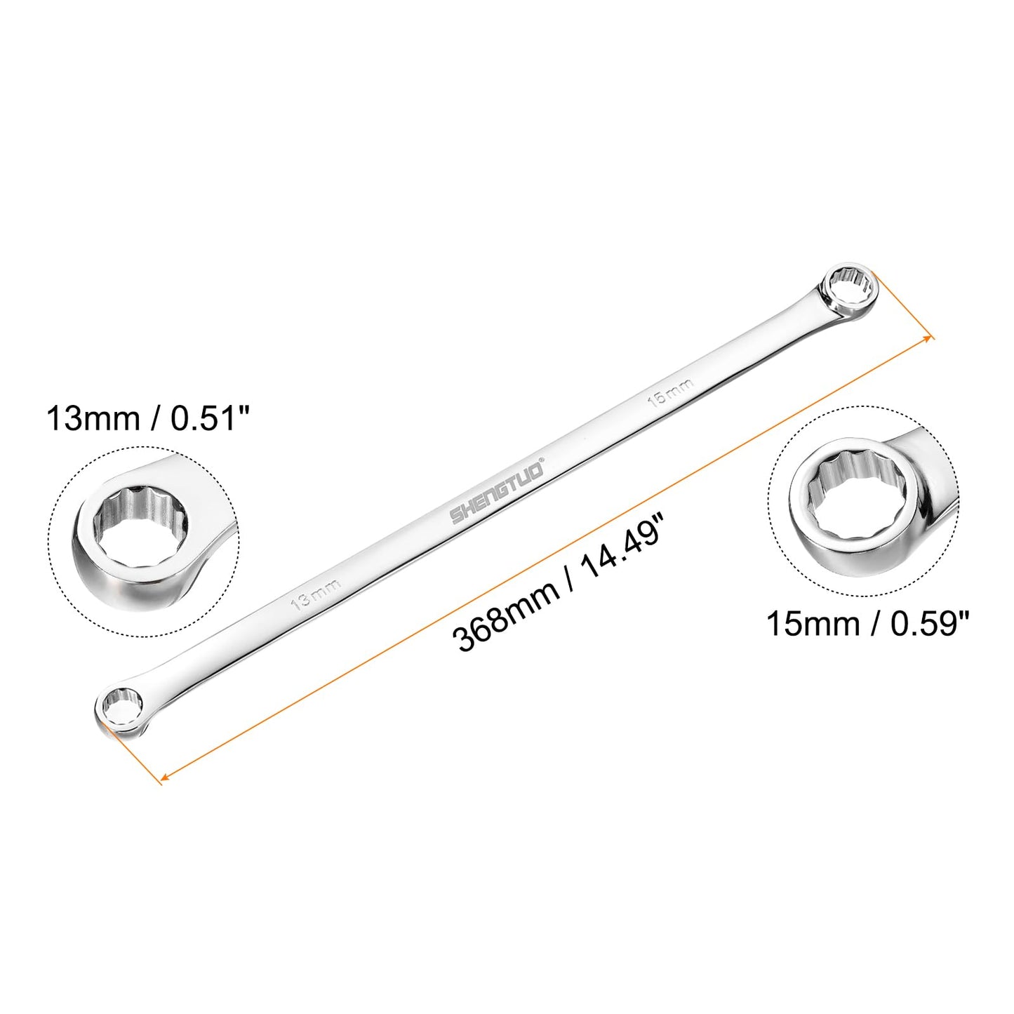 HARFINGTON Double End Box Wrench 13 x 15 mm Metric 12 Point 0 Degree Offset Extra Long Double End Box Ratcheting Wrench CR-V Polished Long Spanner Tools for Repairs