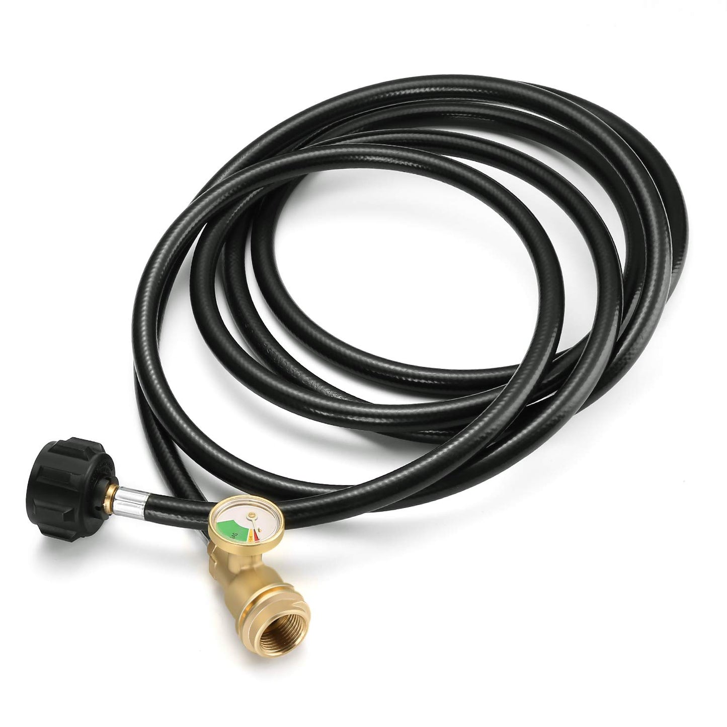 WADEO 12 FT Propane Extension Hose with Gauge and Leak Detector - Fits BBQ, RV, Gas Grill, Heater, Fire Pit and More - Acme to Male QCC/POL Fittings