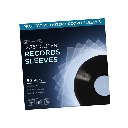 TNP 50 Vinyl Outer Sleeves Cover - Thick 3 Mil Vinyl Protective Sleeves 12.75" x 12.75" - Crystal Clear Plastic Record Sleeve for Single & Double LP Album Covers Storage Collection