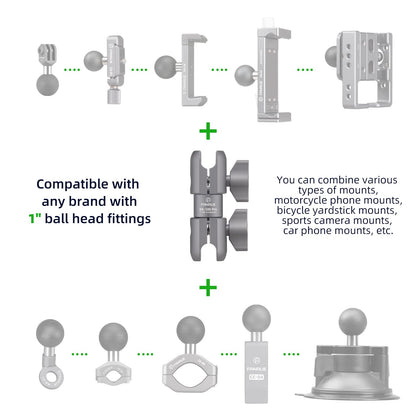 FANAUE Composite Double Socket Swivel Arm,DA-100PRO 3.7" Length, Aluminum Construction, Compatible with RAM Mounts B Size 1" Ball Components