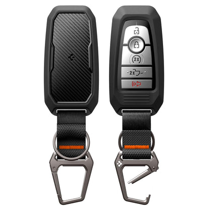Spigen Rugged Armor Key Fob Cover with Carabiner & Keychain Designed for Ford F150, Explorer, Expedition, Maverick, Escape, Bronco, Mustang, Fuision, Lincoln 3/4/5 Button Smart Key Fobs