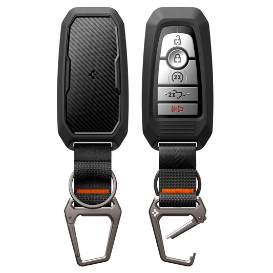 Spigen Rugged Armor Key Fob Cover with Carabiner & Keychain Designed for Ford F150, Explorer, Expedition, Maverick, Escape, Bronco, Mustang, Fuision, Lincoln 3/4/5 Button Smart Key Fobs