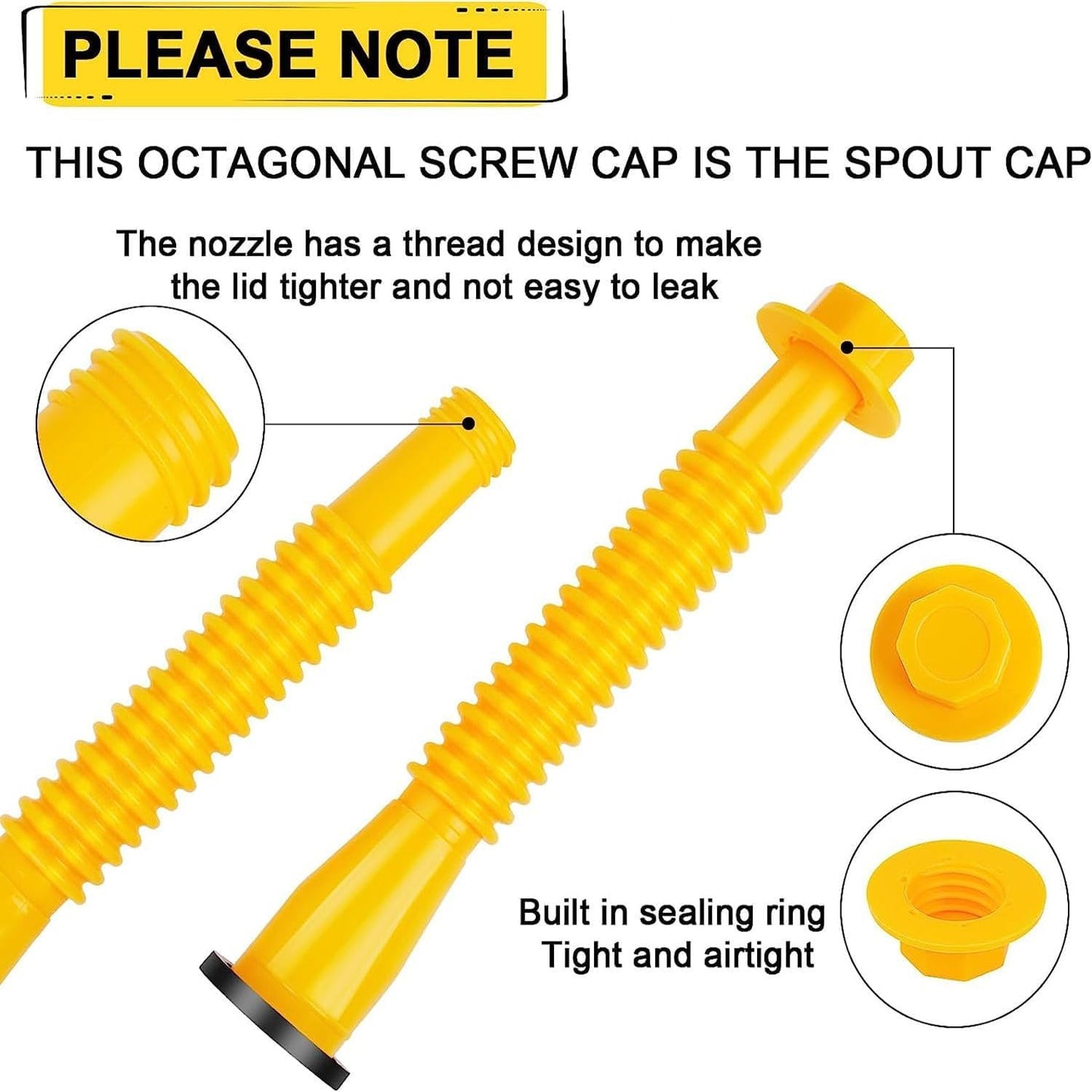 Gas Can Spout Replacement, Includes Nozzle, Vent caps, Rubber Gasket, Drill bits, Auxiliary Base Cap, Two Models Spout Cap Replacement Gas Spouts for Most of Cans (yellow)