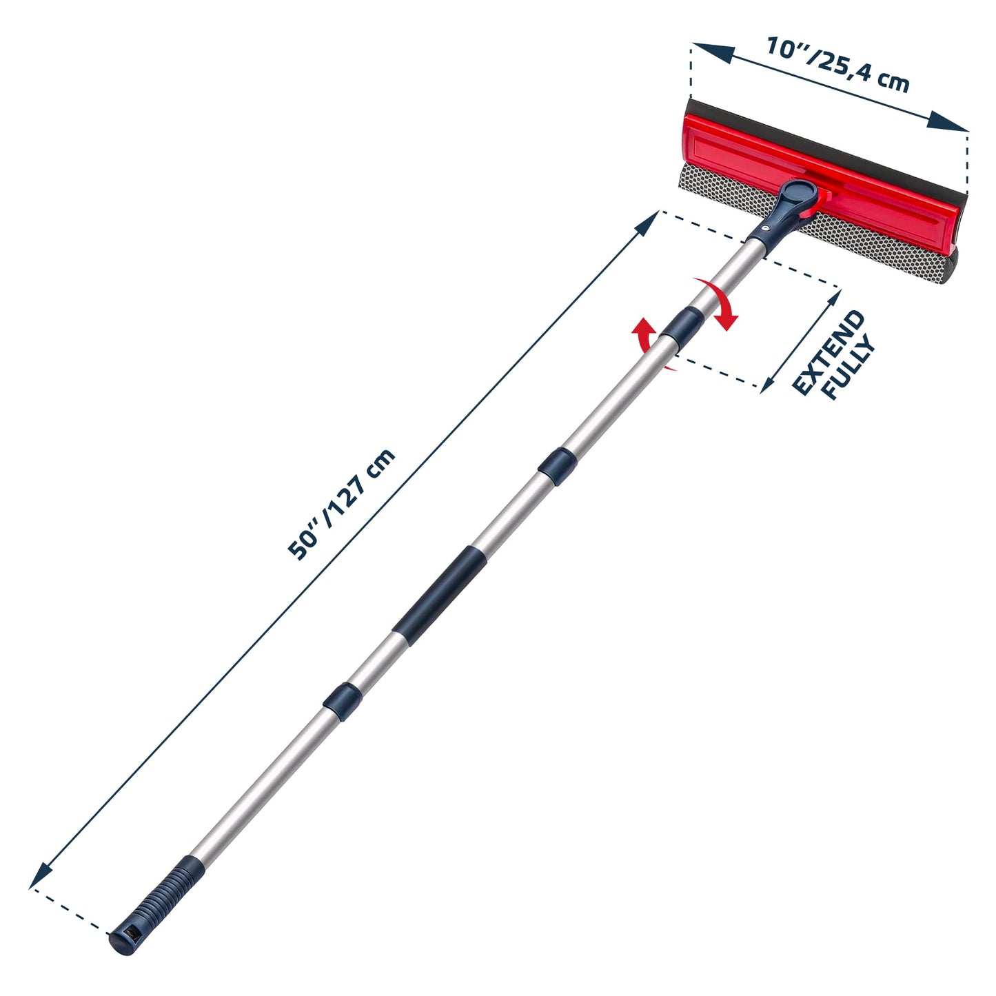 DSV Standard Professional Window Squeegee | 10" Window Cleaner Tool, 2-in-1 Squeegee Window Cleaner with Telescopic Extension Pole 50 inch & 127 cm