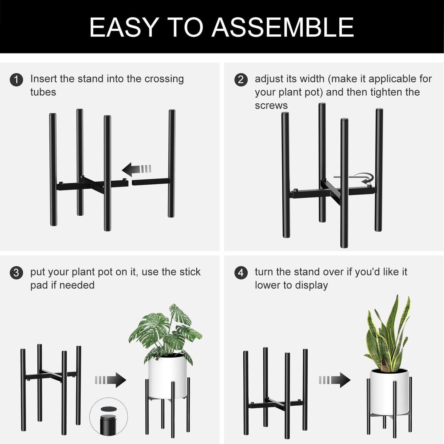 Plant Stand - Indoor Plant Stand Adjustable for 8-12 inches Plant Pot (not Included), Metal Plant Stands for Indoor Plants Mid Century Stable & Stylish Black Planter Stand for Outdoor -1 Pack
