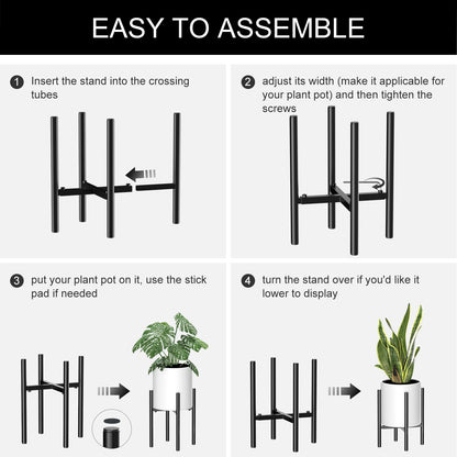 Plant Stand - Indoor Plant Stand Adjustable for 8-12 inches Plant Pot (not Included), Metal Plant Stands for Indoor Plants Mid Century Stable & Stylish Black Planter Stand for Outdoor -1 Pack