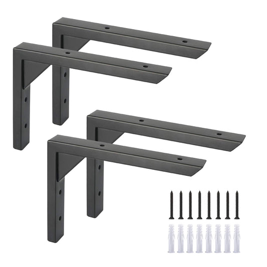 OVOV Heavy Duty Shelf Brackets 8 inch 4 Pack Wall Mount Black Iron Brackets for Shelves Triangle Sturdy Supports with Screws for Kitchen Bookshelf (Black)