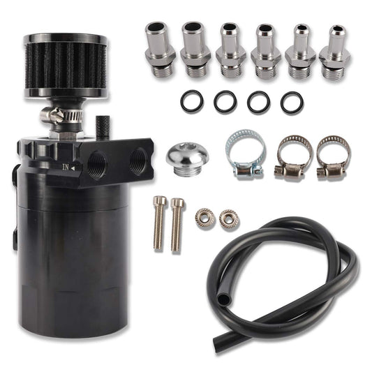 Yaesport Baffled Universal Aluminum Oil Catch Can Reservoir Tank with Breather Filter (300ml, Black)