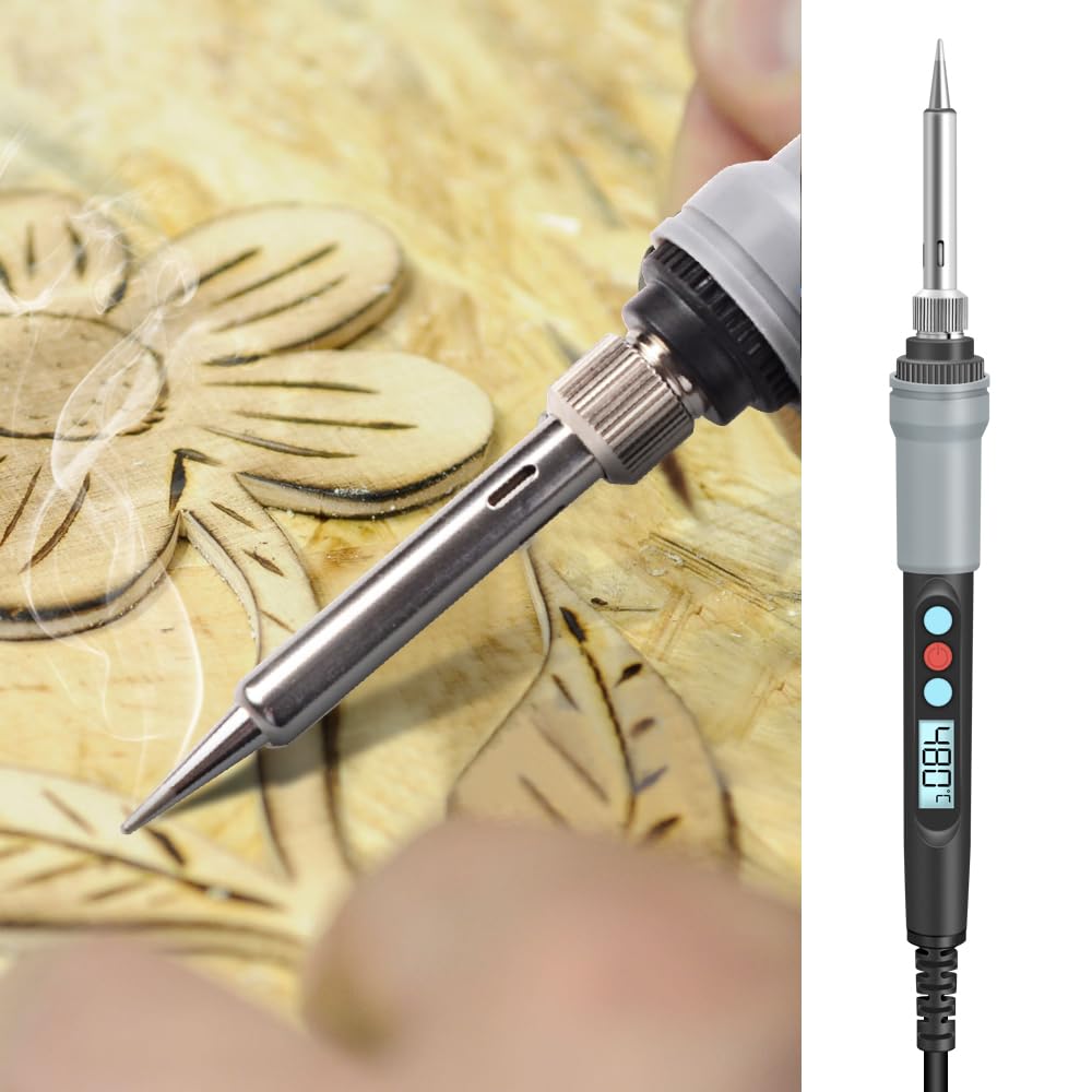90W Soldering Iron with LCD Adjustable Temp 180-480°C, Soldering Kit with 5 Tips, Desoldering Pump, Solder Wire, Tweezers, Iron Stand, Sponge, Power Cords - Ideal for Solder Iron Electronics Repairs
