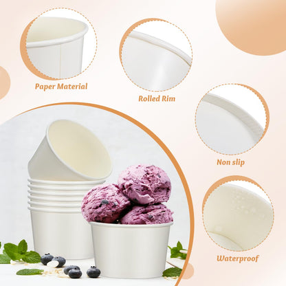 Hemobllo Disposable Dessert Cups with Lids 3Oz Paper Ice Cream Cups for Snacks Yogurt Pudding and Cold Treats 100 Pack Compact Size for Parties and Outdoor Use