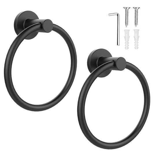 SetSail Towel Holder for Bathroom Wall Matte Black Ring Stainless Steel Heavy Duty Hand Towel Hanger for Kitchen, 2 Pack