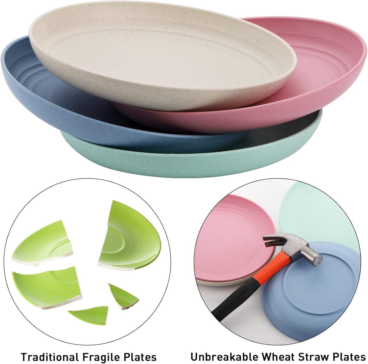 Nicunom 16 Pack Lightweight Wheat Straw Plates, 8" Unbreakable Dinner Plates, Dishwasher Microwave Safe Plates Dishes, Reusable Plate for Fruit Snack Container