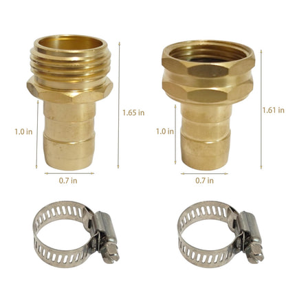VASLON Solid Brass Garden Hose Repair Kit, 3/4" and 5/8" Hose End Repair Connector with Stainless Steel Clamps, Male and Female Hose Fittings, 4 Sets