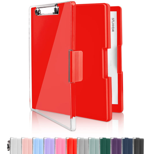 SFLHHDM Clipboard with Storage,Heavy Duty Clip Boards 8.5x11 with 2 Storage Case,Clear Visible Top Panel Storage Clip Board,Side Opening Board,Nursing Clipboards Folder Case for Office-Red
