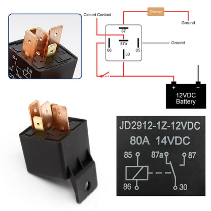 Vkinman 80Amp 12V 5-pin Relay Kit, SPDT 12-Volt Automotive Relay with Heavy-Duty Pigtail, 2-Pack