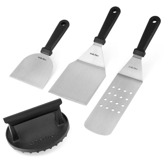 Onlyfire 4PCS Professional Barbecue Tool Kit, Grade Spatulas Grill Press and Chopper/Scraper for Outdoor Camping