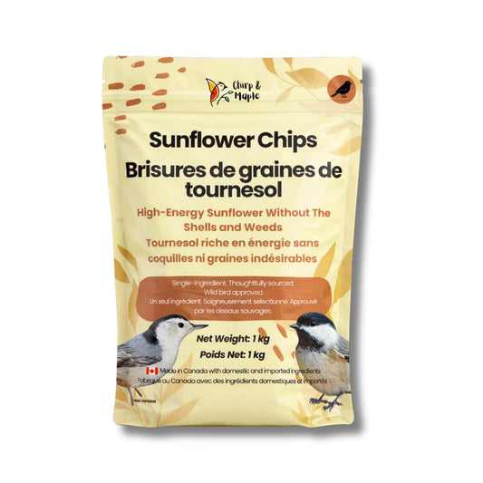 Chirp & Maple, Sunflower Chips, 1KG (2.2lb), Wild Bird Food, Cardinal & Finch Feed, No Mess