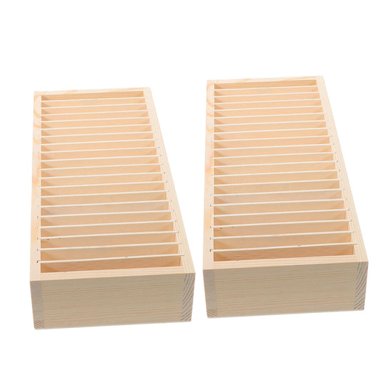 NUOBESTY Wooden Name Badge Holders Id Badge Tray Organizer Business Card Holder Desktop Multi-Compartment Wooden Card Letter Storage Box 12.59*5.51 Inch