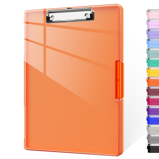 Clipboard with Storage, 8.5x11 Clip Boards with 2 Storage Case and A4 Paper Folder, Clear Dry Erase Top Panel, Heavy Duty Plastic, Folio & Side-Opening, for Nurses, Teacher, Lawers, Orange
