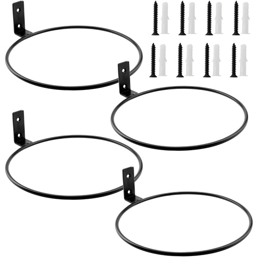 MOUYAT 4 Pack 8 Inch Black Iron Plant Pot Holders, Wall Mount Plant Holder Rings, Heavy Duty Iron Frame, Screws Included