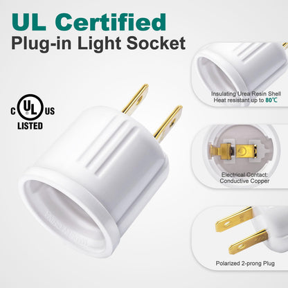 DiCUNO Outlet to E26 Light Socket Adapter, Bulb Socket with Polarized Plug, UL/CSA Listed, 660W 125V, White, 10-Pack