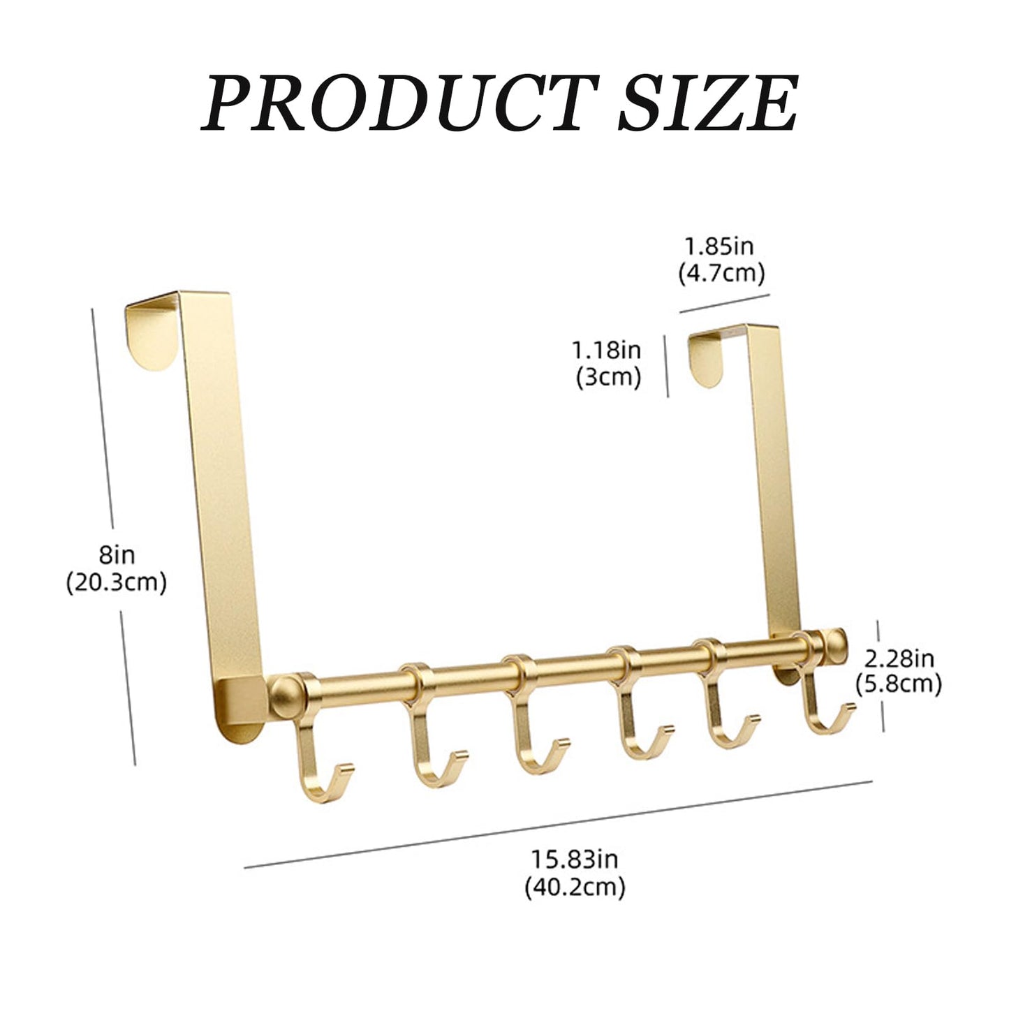 BOF Over The Door Hooks, 6 Adjustable Long Arm Hooks, Premium Space Aluminum Door Rack, Lightweight Thin Overhead Design Door Hanger, No Impact on Closing, for Bathroom, Shower, Bedroom, Front Door